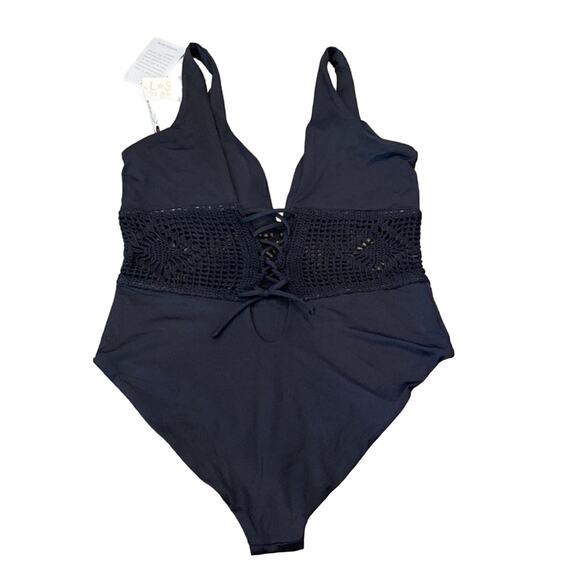 NWT L SPACE by Monica Wise Black One Piece Swim Suit Size 12 - Picture 3 of 14